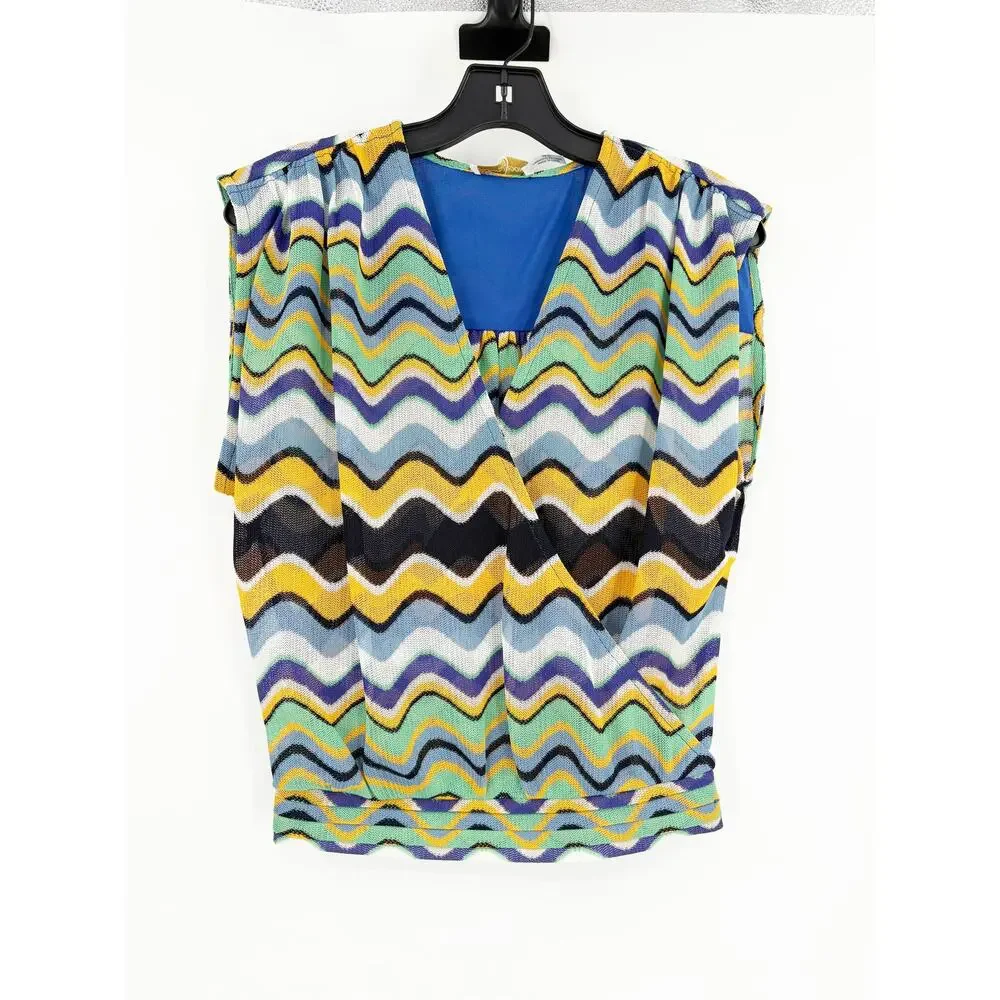 RAMY BROOK Top NEW Size XXS Myra Wave Blouse $325 Blue Yellow Green - Picture 6 of 8